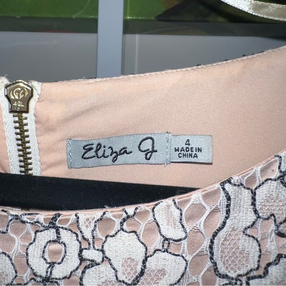 Eliza J Cream & Black Lace Cocktail Dress with Pockets Size 4 - Picture 4 of 15